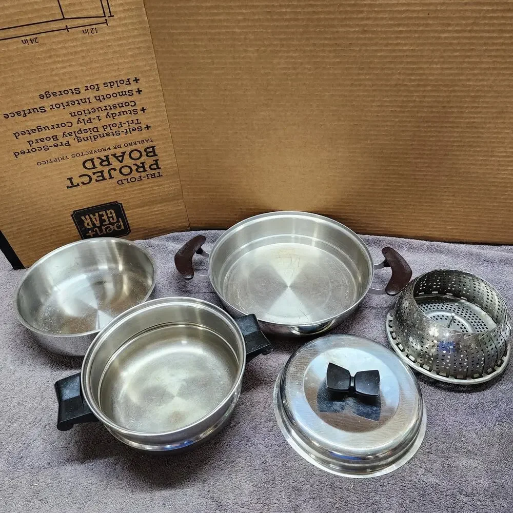 Various stainless steel pan, bowl and collapsible collinder Shlf